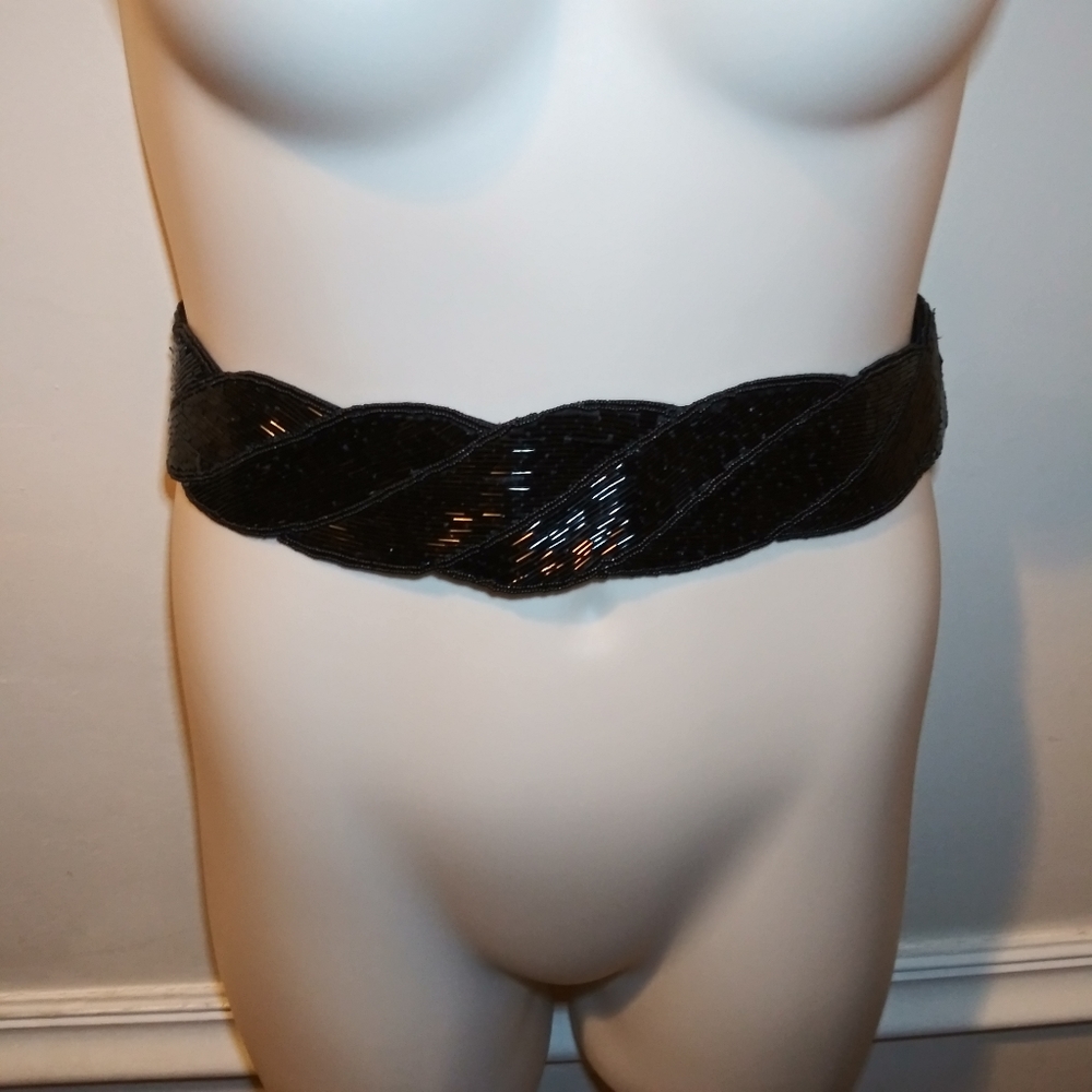 Vintage 80's Le Regale LTD. Hand Made Black Beaded Belt - Picture 14 of 14